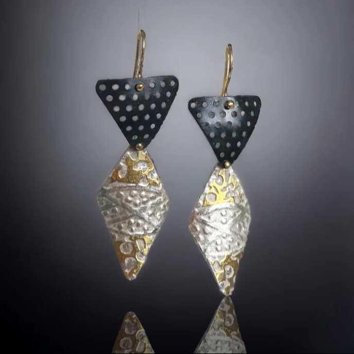 Triangle and diamond shape dangles in steel, sterl 172